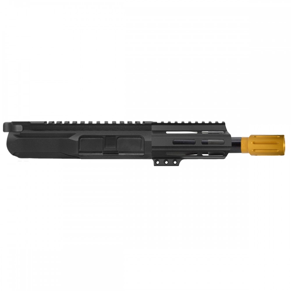 AR-15 5.56 NATO 5'' PISTOL - BILLET UPPER WITH 4'' HANDGUARD OPTIONS- GOLD MUZZLE BRAKE- UPPER ASSEMBLY AR-15 5.56 NATO 5'' PISTOL - BILLET UPPER WITH 4'' HANDGUARD OPTIONS- GOLD MUZZLE BRAKE- UPPER ASSEMBLY